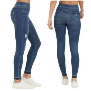 Women's SPANX High-Rise Distressed Stretch Skinny Jeans Dark Wash Size L